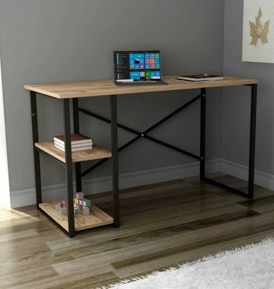 ax-Sturdy Convertible Extendable Foldable Computer Work Desk Modern Luxury Metal Iron Office Home Study Writing Desk