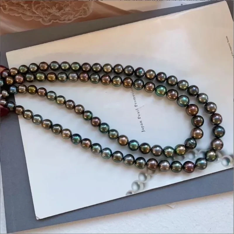 

Fashion 925 Sterling Silver Women's Necklace 10-11mm Tahitian Black Round Pearls A Little Flaw Fine Engagement Jewelry Gifts