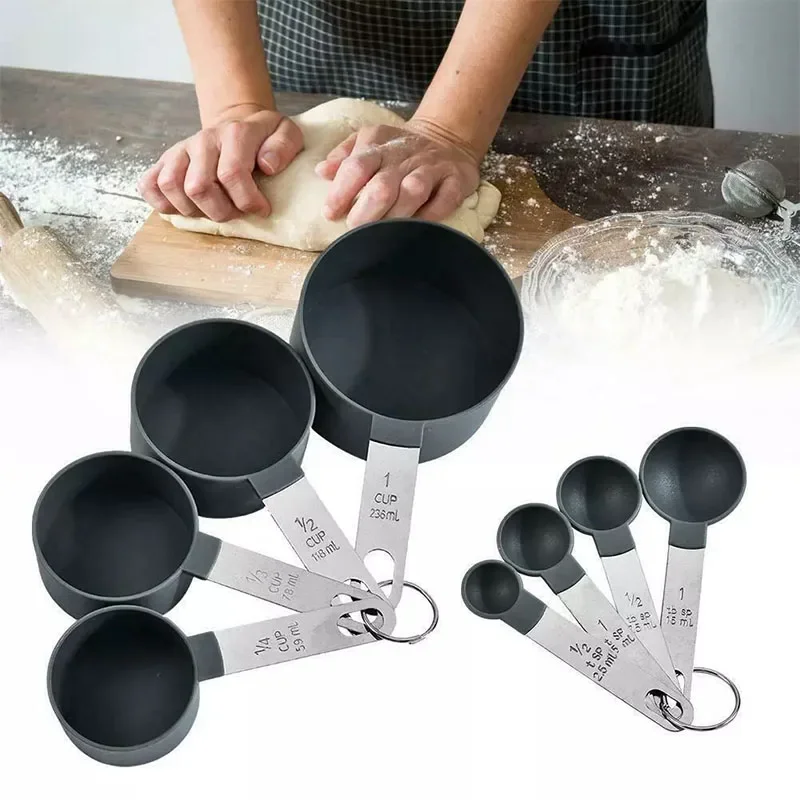 

Hot 8Pcs/set Stainless Steel Measuring Cup and Spoon Set with Handle Accurate Scale Kitchen Tools for Baking Cooking Ingredients