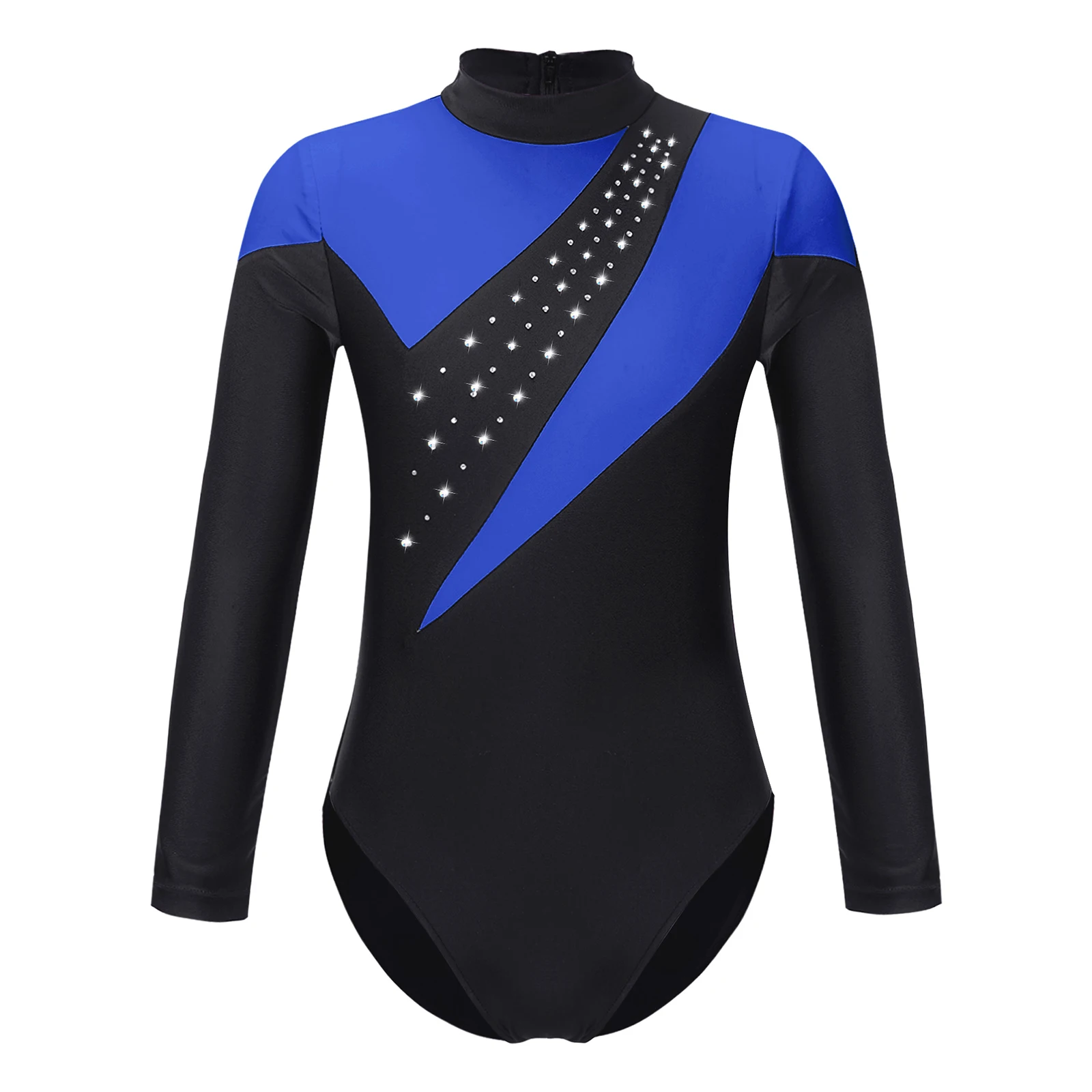 Children Gymnastics Jumpsuit for Girl Long Sleeve Shiny Rhinestone Ice Skating Leotard Bodysuit Kids Ballet Tutu Dance Leotards