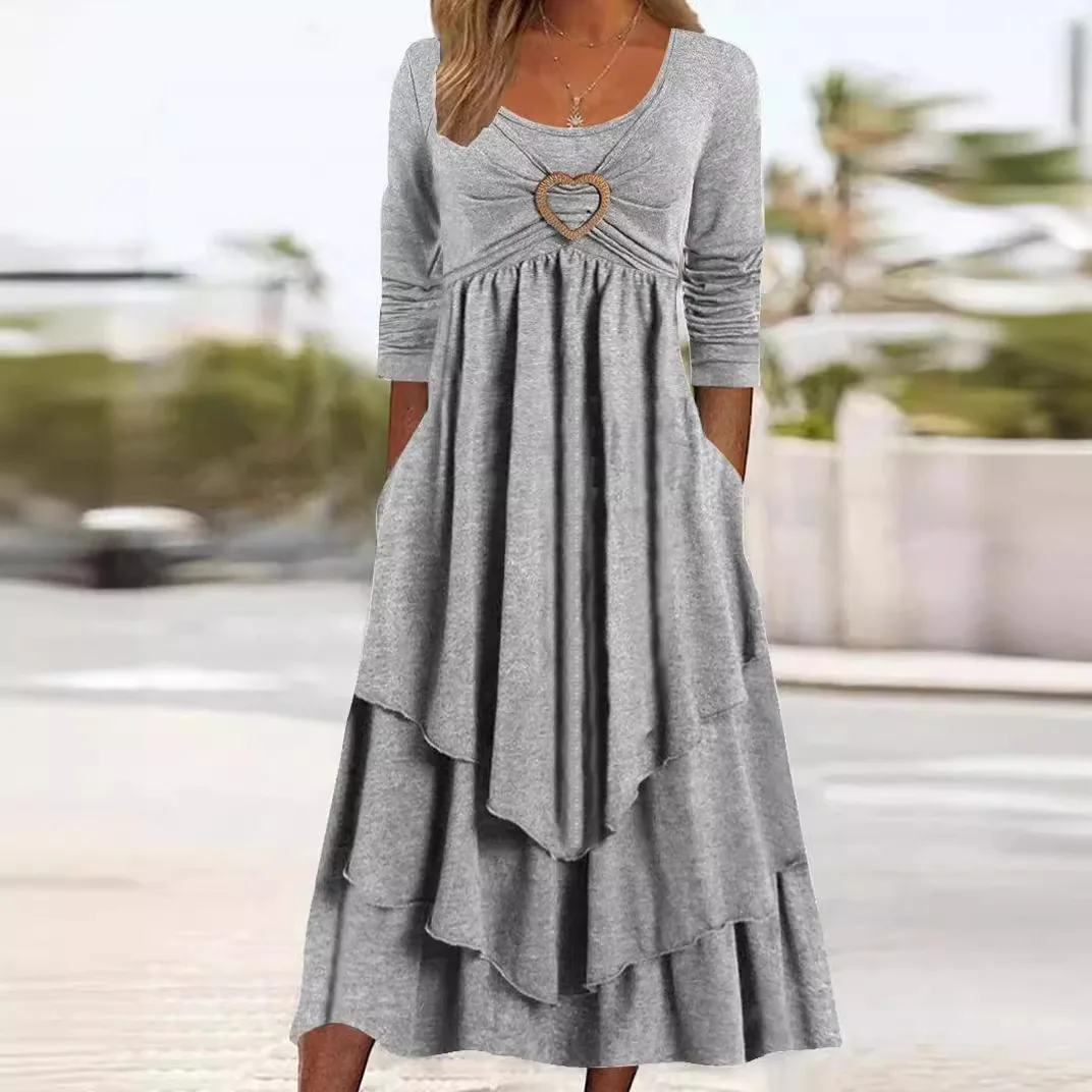 Vestido lisonjeiro casual confortável sofisticado vestido romântico babados em camadas vestido volumoso cinched assimétrico