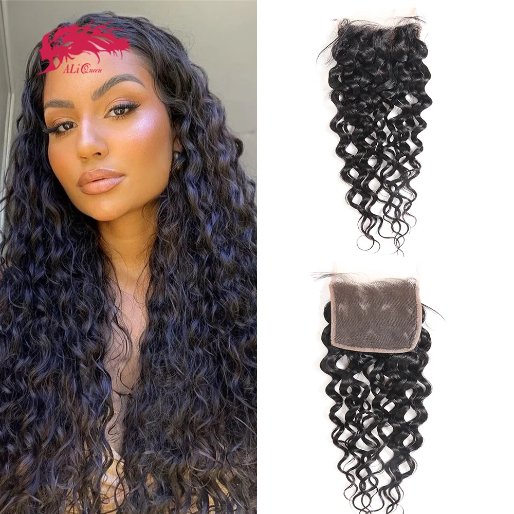 Ali queen rambut Frontal Brasil rambut Virgin mentah penutupan gelombang air 4x4 rambut manusia Hd penutupan renda 5x5 hd transparan
