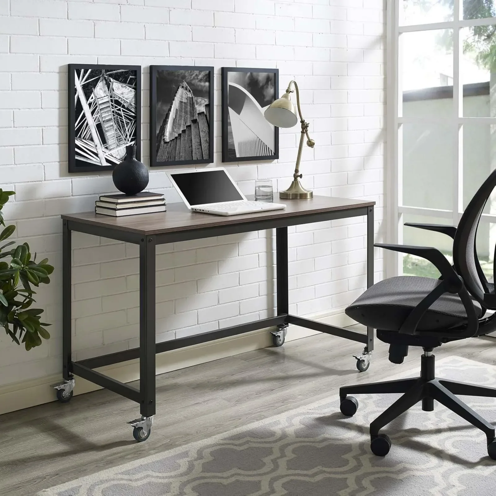 US Vivify Industrial Modern Computer Office Desk With Locking Casters