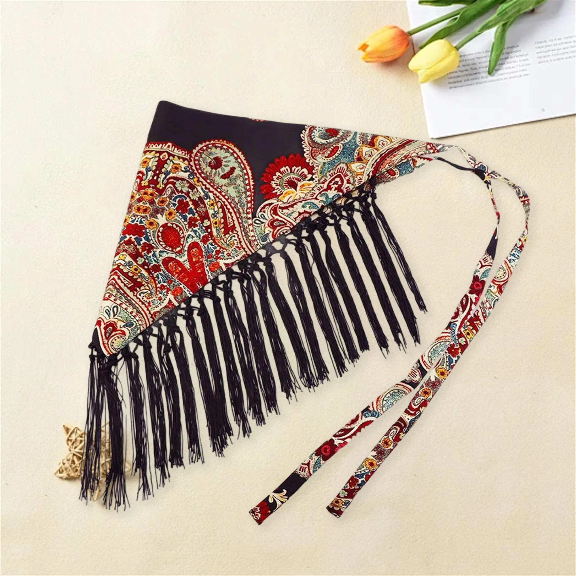 Ekstender Rok Syal Pinggang Ikat Rumbai Bermotif Bunga Wanita dengan Lapisan yang Dapat Disesuaikan untuk Gaya Boho