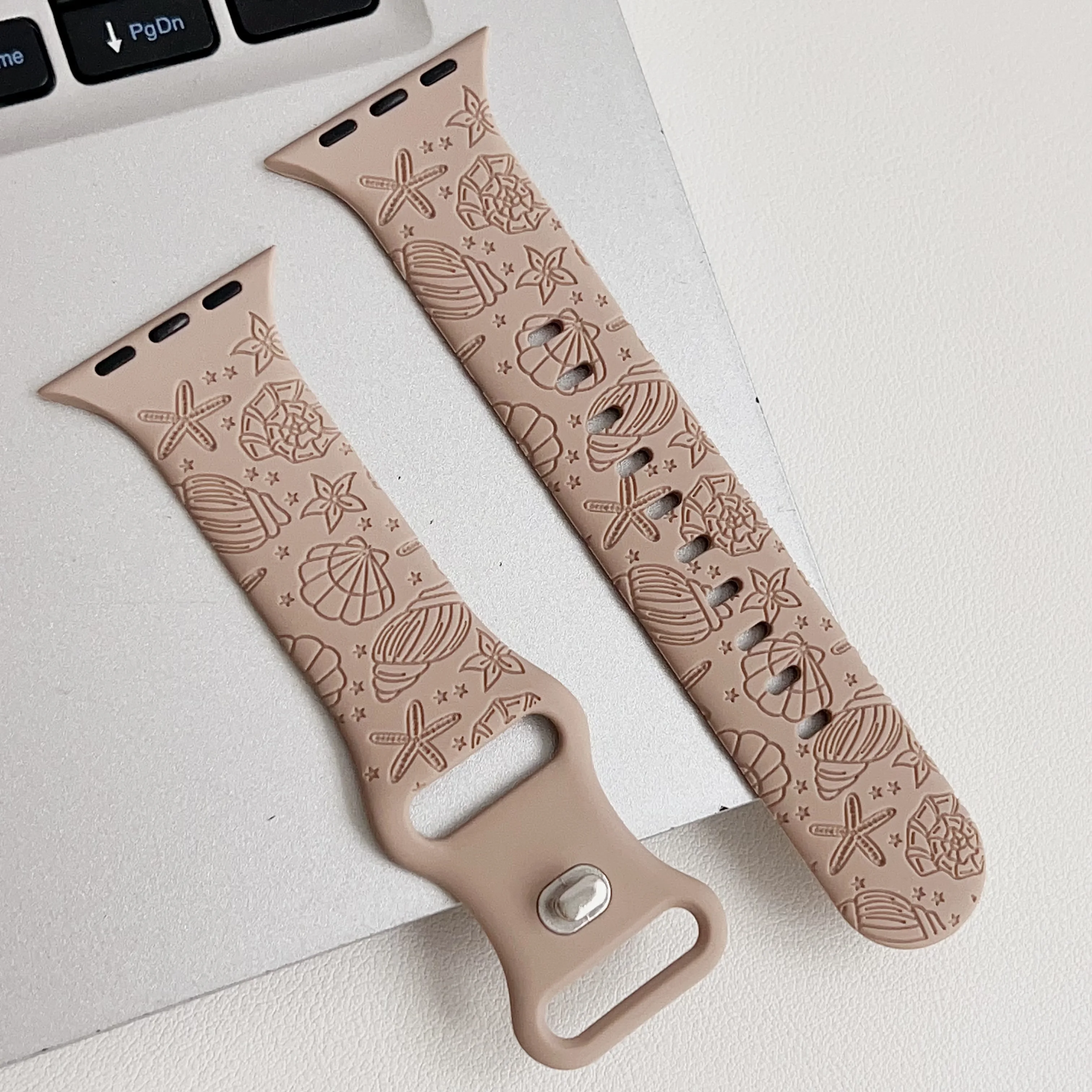 Silicone Strap for Apple Watch Band Engrave Beach Shell Chain with Iwatch987654SE Ultra Girls Series 40 41 44 45MM Women Wrist