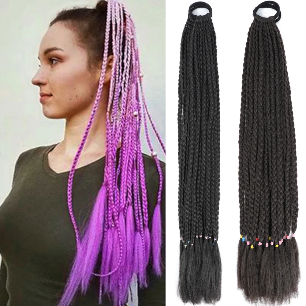 AZQUEEN 24 Inch Synthetic Ponytail Hairpiece Extensions Overhead Tail With Rubber Elastic Band Braiding Rainbow Ponytail