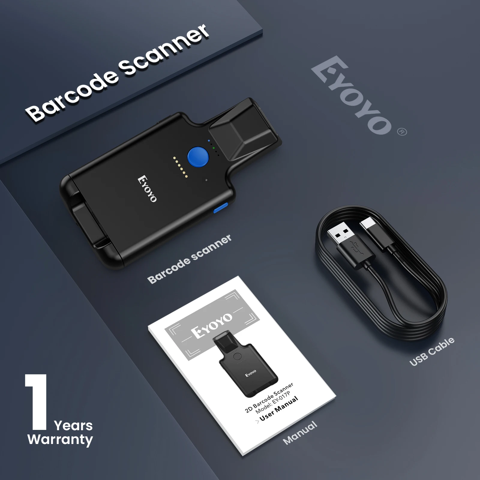 Eyoyo 2D Back Clip Bluetooth Barcode Scanner Work with Phone Portable Barcode Reader with Bluetooth Wireless 1D 2D QR Reader