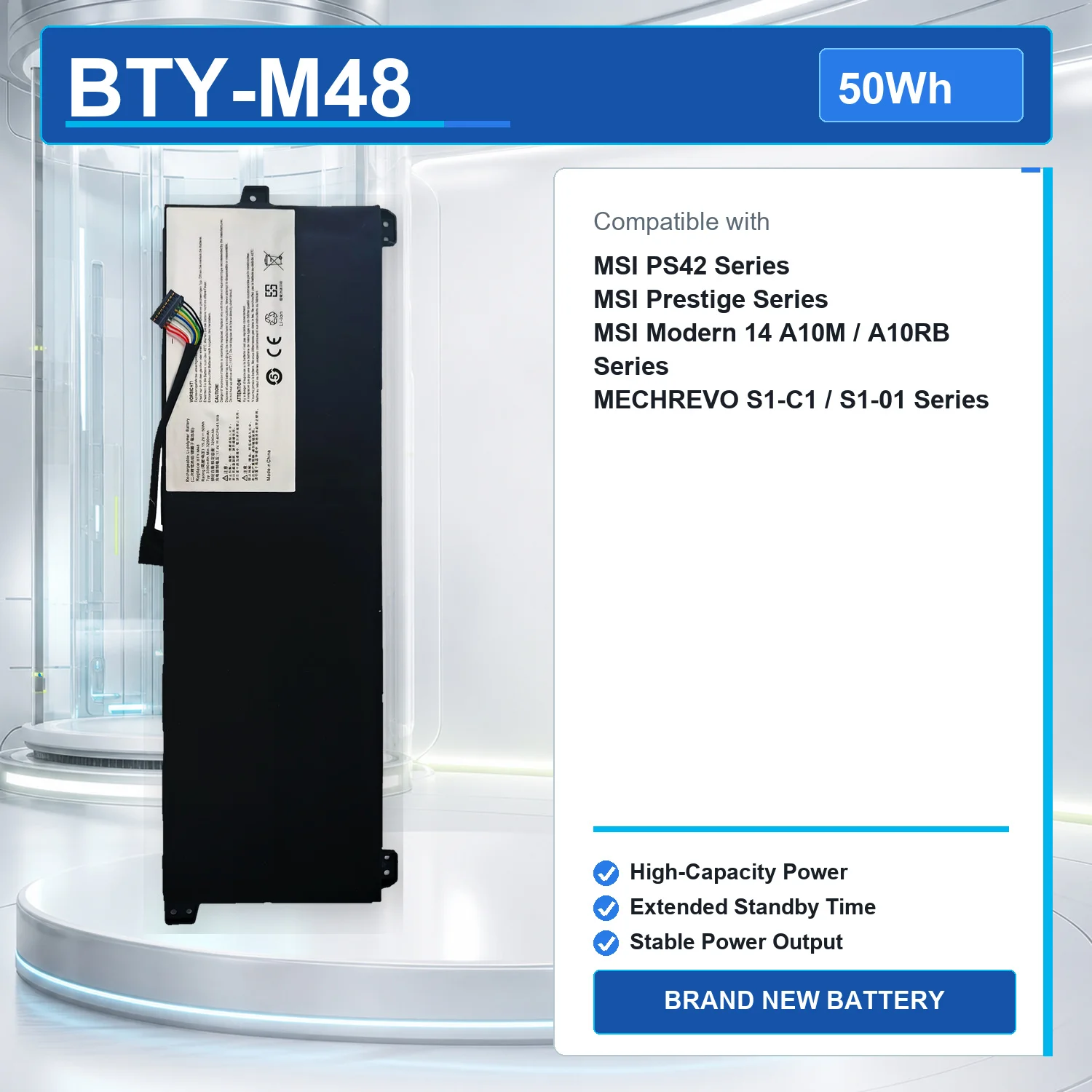 BTY-M48 15.2V 50Wh Laptop Battery for MSI PS42 8M 8RB 8RC Prestige Modern 14 A10M A10RB 4ICP5/41/119 MECHREVO S1-C1