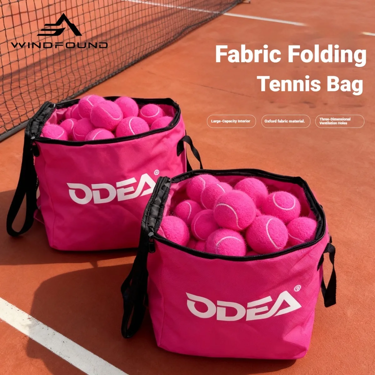 Pink Tennis Bag Large Capacity Fabric Foldable Portable Tennis Tote Handbag Storage Bag for Outdoor Sports