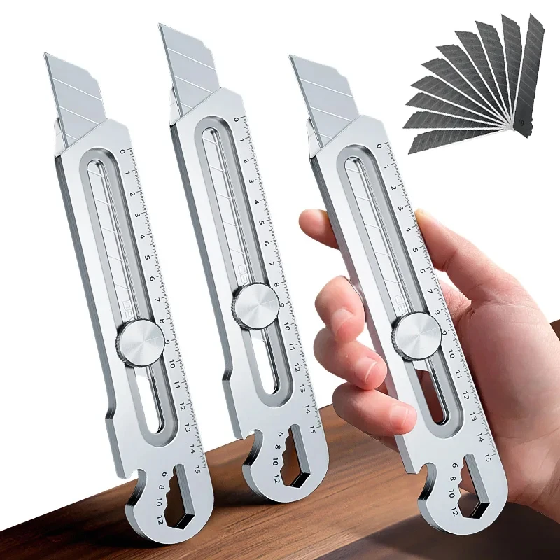 

Utility Knife Box Cutter 8 In 1 Mutipurpose Stainless Steel Retractable Heavy Duty Waterproof Snap off Cutter Knife