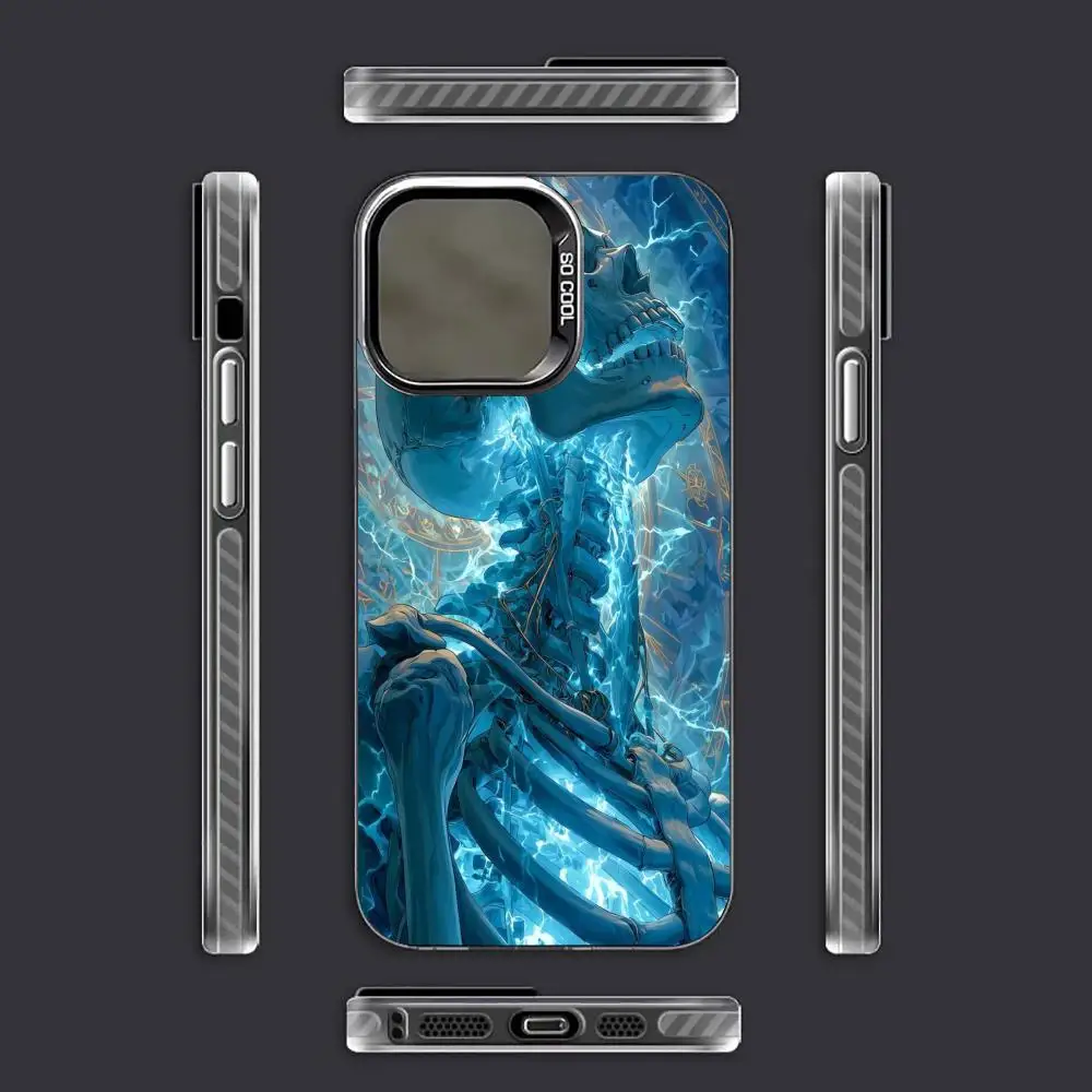 Funda de teléfono con patrón de calavera azul adecuada para iPhone 17 16 15 14 13 12 11 Pro/Max/Plus contraportada anticaída y a prueba de golpes