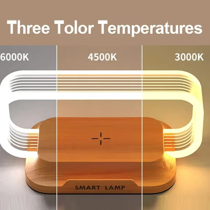 Lámpara de escritorio de carga inalámbrica para teléfono móvil, reloj despertador, teléfono celular, carga rápida para la serie iphone, lámpara de escritorio ambiental de Cabecera LE