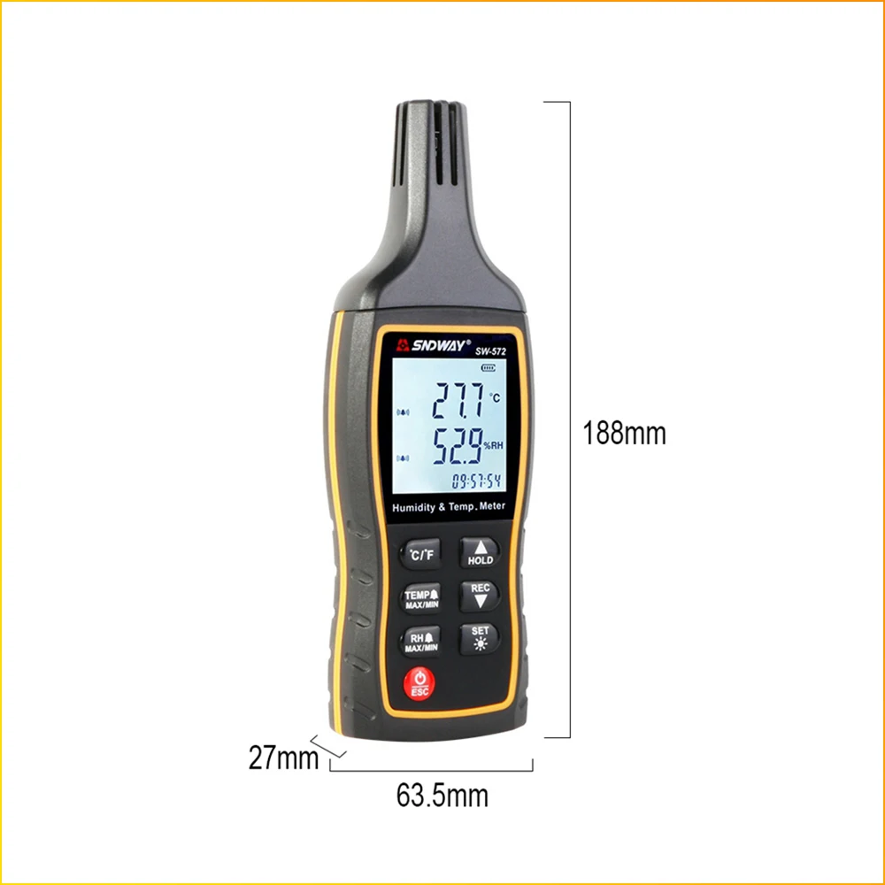 Imagem -03 - Sndway Termômetro Digital Sw572 Alta Precisão Umidade e Temperatura Sensor Medidor Backlight Data Storage Thermo-higrômetro