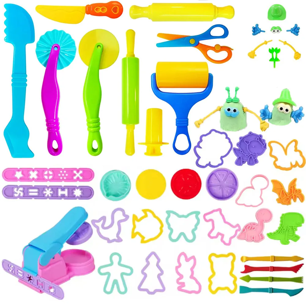 Kit de Ferramentas para Massinha de Modelar Infantil com 4-45 Peças, Vários Moldes de Animais, Cortadores em Forma de Conchas do Oceano, Rolos de Massinha, Acessórios para Argila
