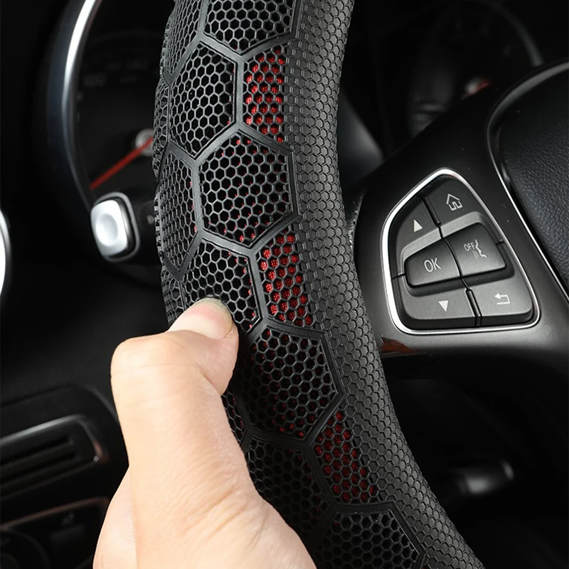 Car Steering Wheel Cover Great Grip with 3D Honeycomb Anti-Slip Design, Universal 14.5-15 Inch