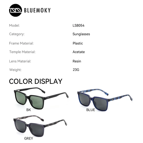 Imagen 2 del producto BLUEMOKY, gafas de sol graduadas cuadradas con estilo de tamaño S para hombres, gafas de sol ópticas polarizadas con patillas de acetato, gafas de sol UV400