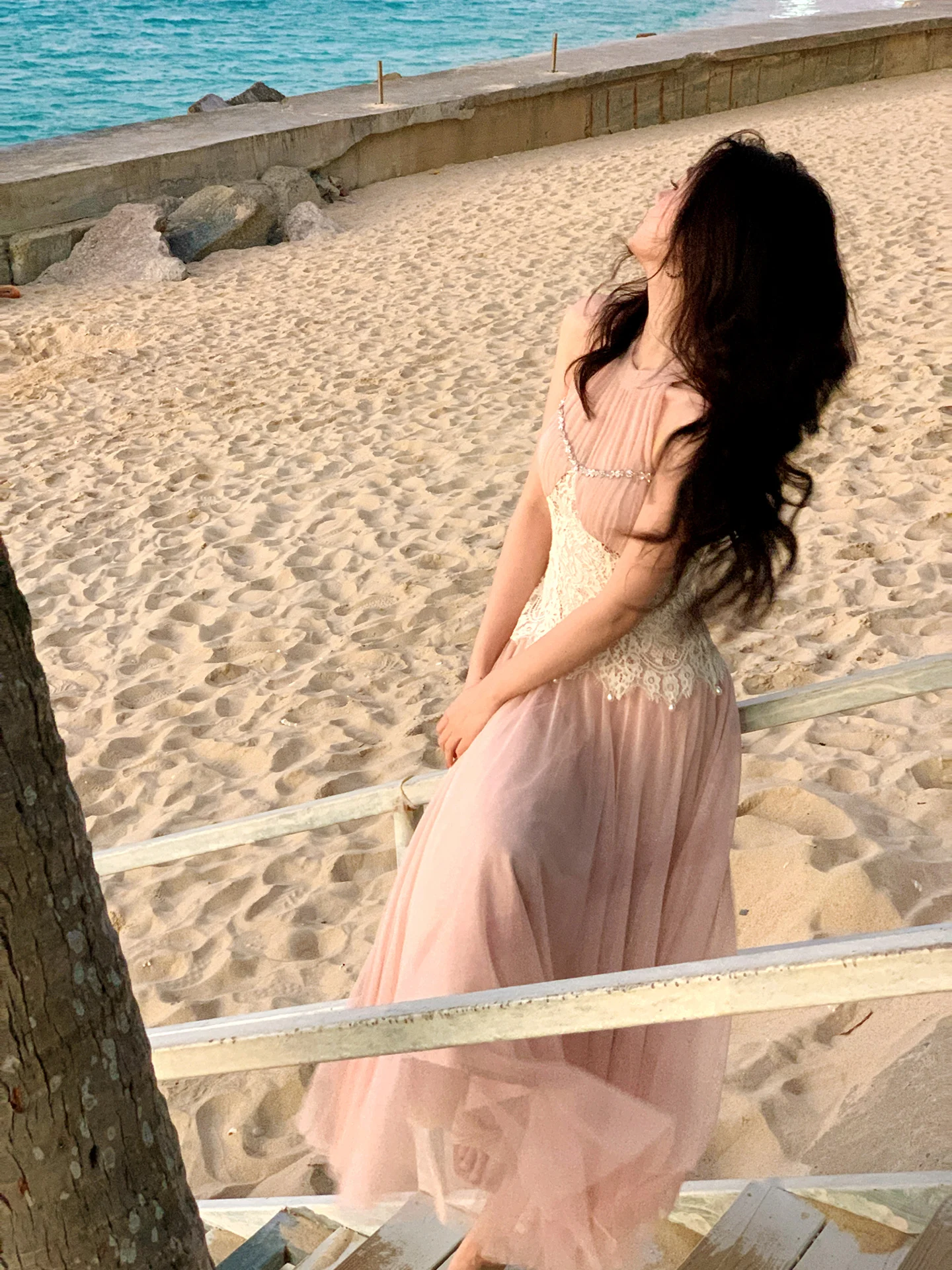 

Good Job Snow Cheese Girl Pink Lace Diamond Embedded Neck Hanging Dress Tulle Holiday Dress French Style Gather Waist A-Line ...
