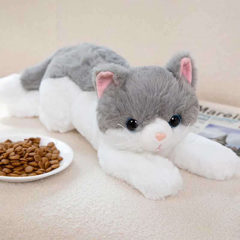 

50cm Simulated Cute Lying Cat Doll Plush Toy Soft Stuffed Animals Realistic Pet Kitten Pillow Home Decor Girls Kids Birth Gift