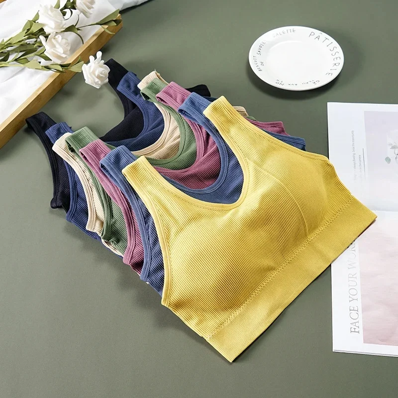 Damen Tanktops Streetwear Push-Up Crop-Top für Frauen, Einfarbig, Lässig, Sexy Lingerie, Drahtloses Camisole, Modisch für Mädchen