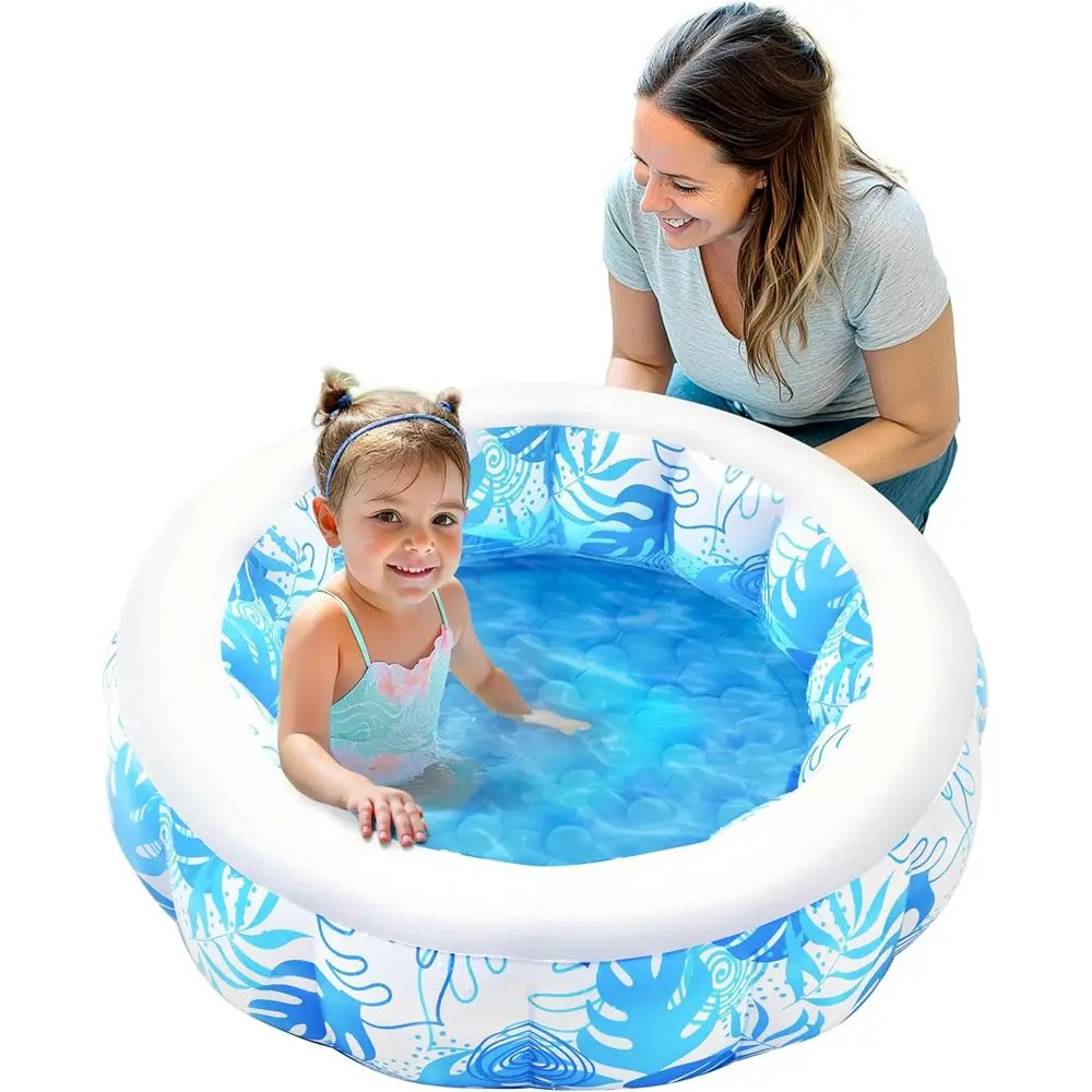 Iatable Kiddie Pool or Kids, 36"x11" Swimming Pool with Sot Pad loor or Kid & Toddler, Round Blow Up Baby Ball Play Pit Pools or