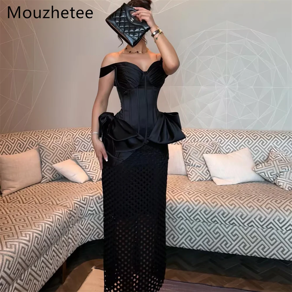 

Mouzhetee Elegant A-Line Off The Shoulder Bow Evening Dresses Formal Party Gowns for Women Simple Prom Gown Customized 2026