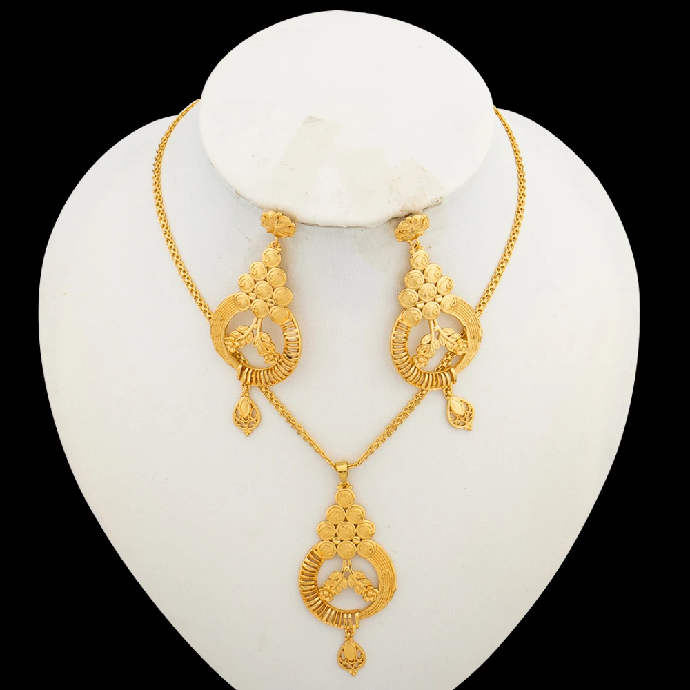 Plated Italian Color Jewelry Set for Women, Pendant Necklace & Earrings, Bohemia Engagement Gift, Elegant Jewellery Wom