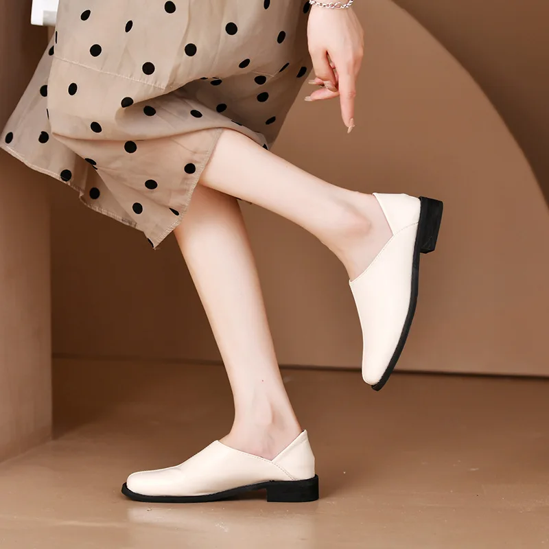 British Style Retro Woman Shoes Female Footwear Casual Sneaker Low Heels Slip-on Autumn Oxfords Square Toe Preppy Dress Summer S