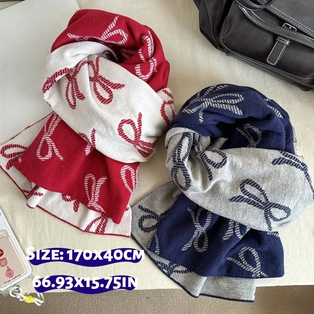 Bufanda con lazo ligera a la moda, bufanda de lana de imitación a prueba de viento de dos caras, chal cálido de invierno de estilo coreano para mujeres/hombres