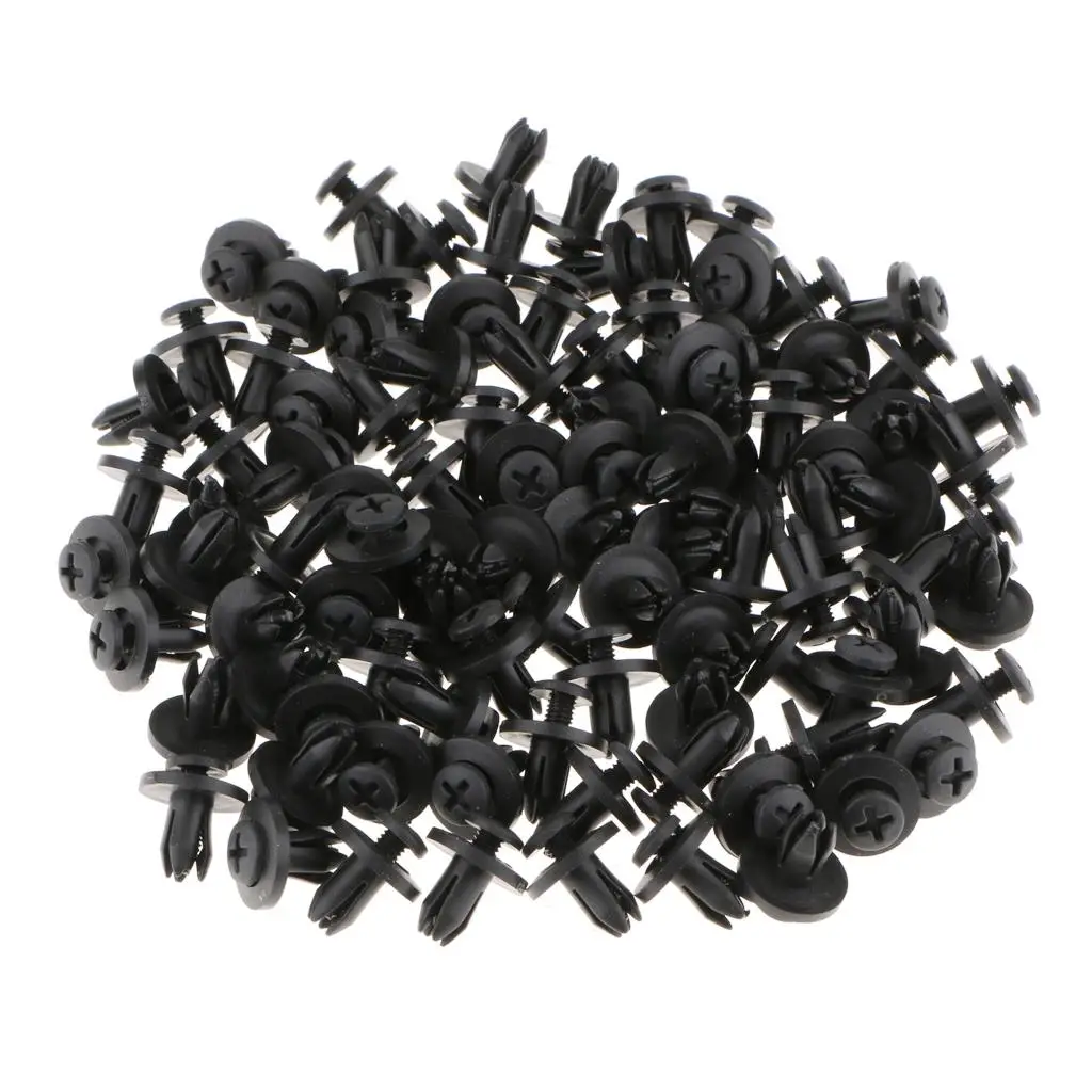 100Pcs Plastic Rivets Car Bumper Clips Door Panel Screws 6mm Hole Dia