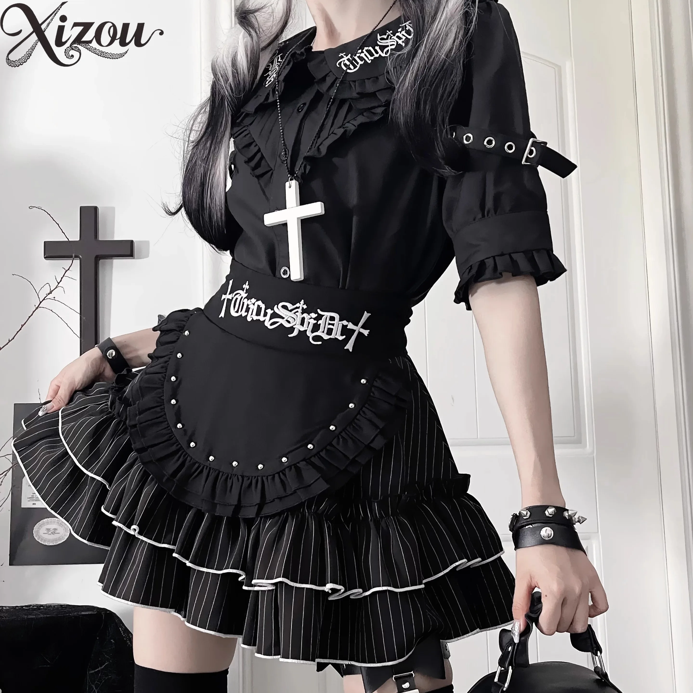 

Summer Womens Blouses Original Color Block Print Subculture Casual Top Versatile Dark Slim Fit Short Sleeve Shirt for Lady