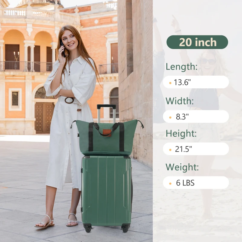 

Hard shell Lage Sets 3 Piece Carry On Suitcases With Wheels TSA Lock For Men Women Green 20In