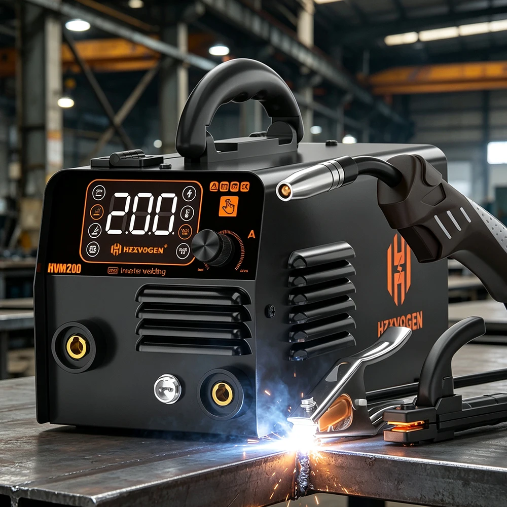 HZXVOGEN 3-in-1 Synergic Control MIG-Schweißgerät mit 17V TIG-Brenner, 220V Stick/ARC/MMA, Gasloses MIG, Lift TIG, Halbautomatisches Inverter-Schweißgerät für 2lb 0,8/1,0mm Fülldraht