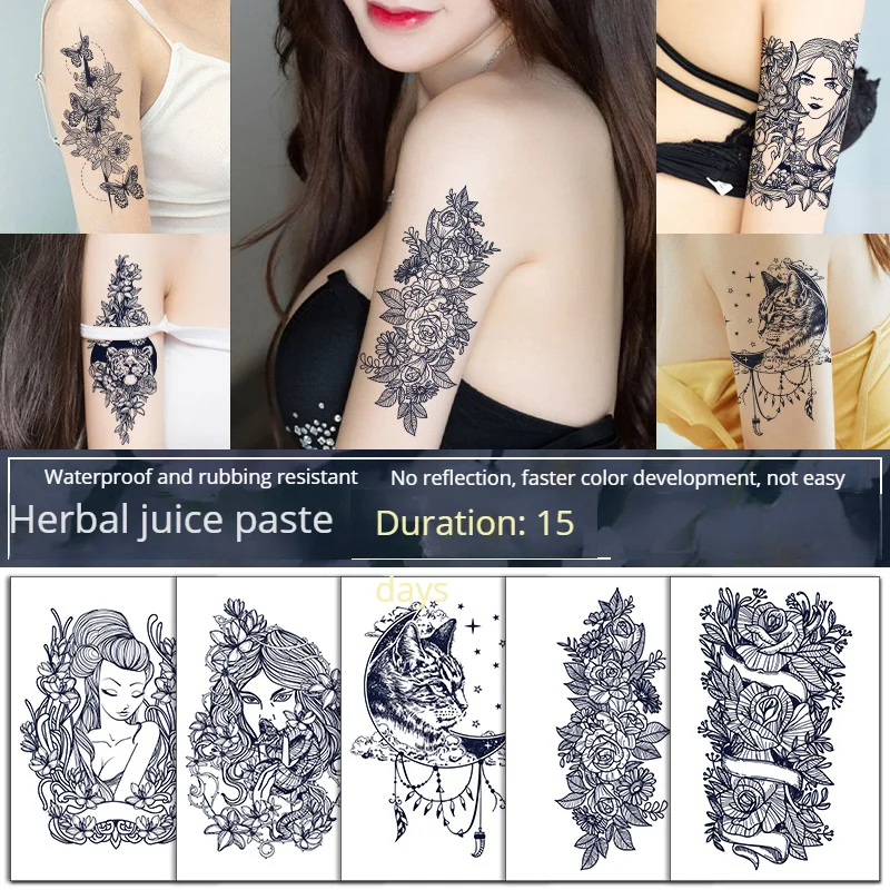 Herbal Juice Tattoo Semi Permanent 7-15 Day Tattoo Flower Arm Non Reflective Temporary Tattoos Sticker Size:11*16cm