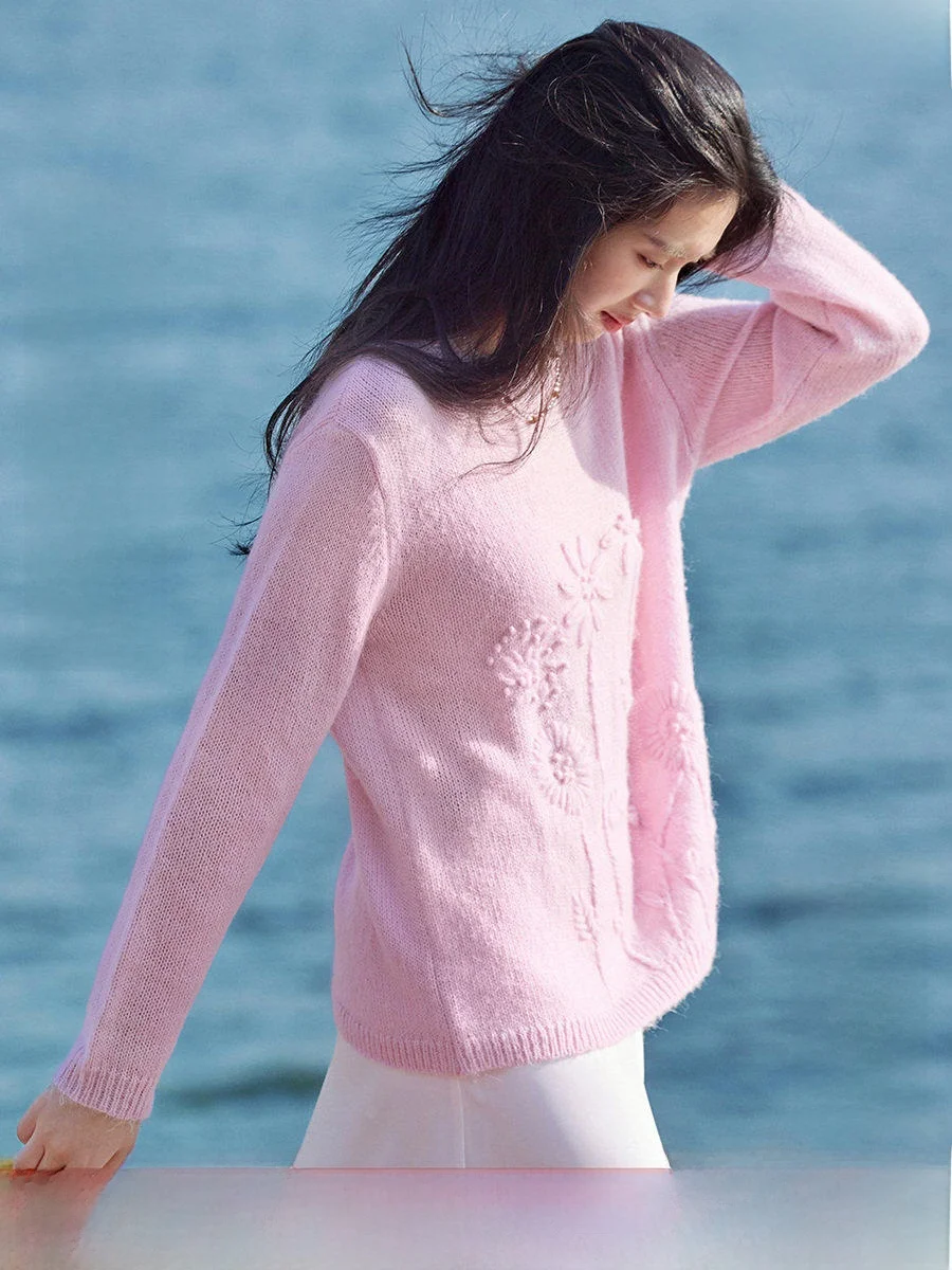 

Женский вязаный свитер XWI с круглым вырезом, свободного кроя, весенний, модный, элегантный, с длинными рукавами, теплый, комфортный, из смесовой шерсти, розовый