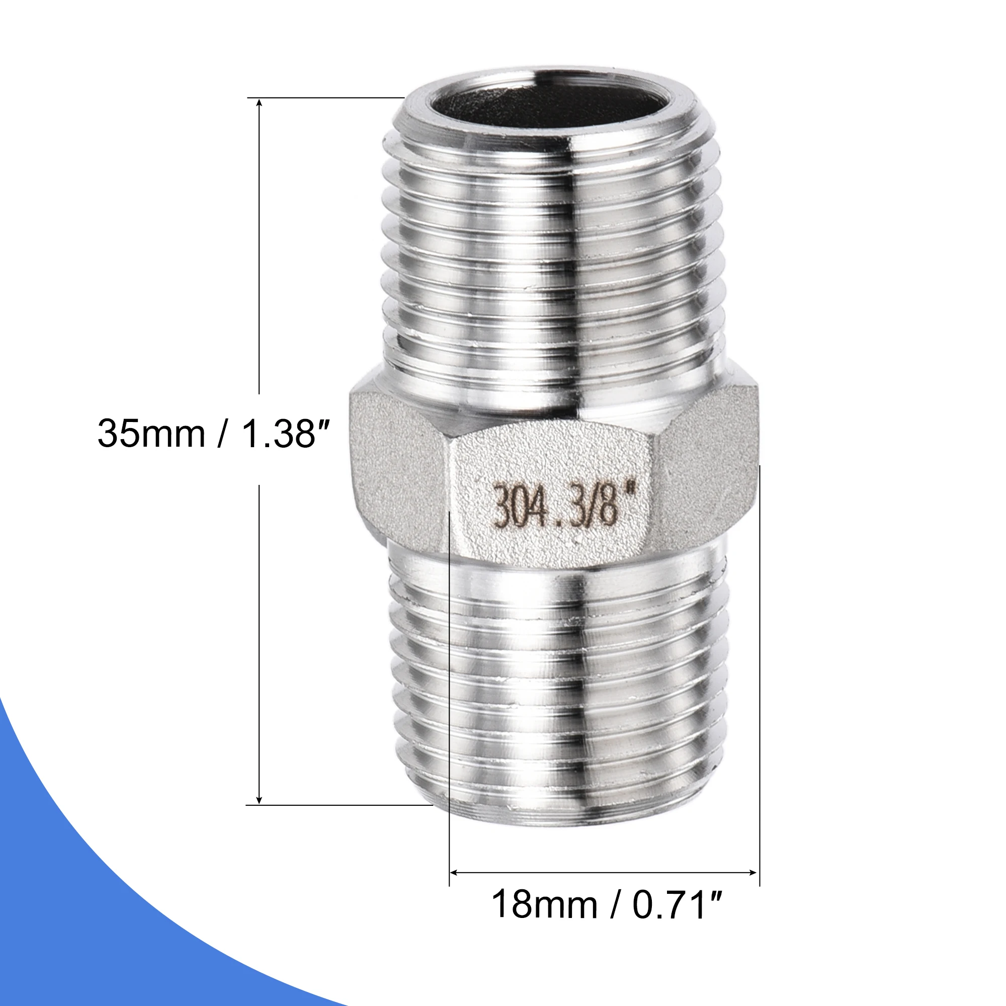 Uxcell 304 Thép Không Gỉ Vòi Lắp 3/8NPT Nam Đến 3/8NPT Dép Tông Nam Thông Tắc Đường Ống 35Mm chiều Dài