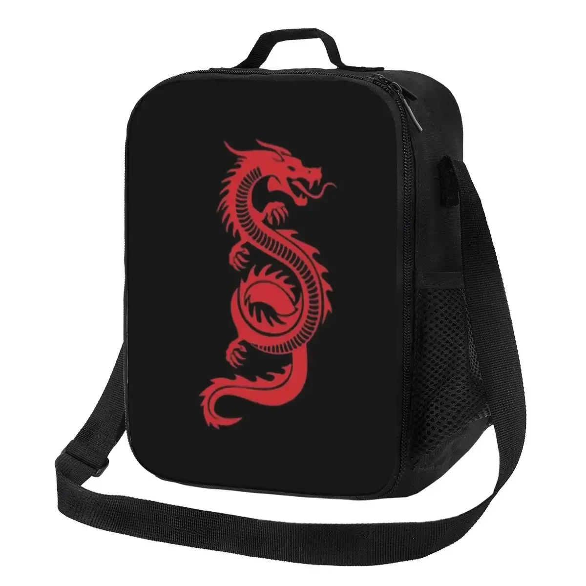 Bolsas de almuerzo con aislamiento térmico de dragón chino rojo personalizado, bolsa de almuerzo portátil de monstruo mítico Oriental para la escuela, caja de comida Bento