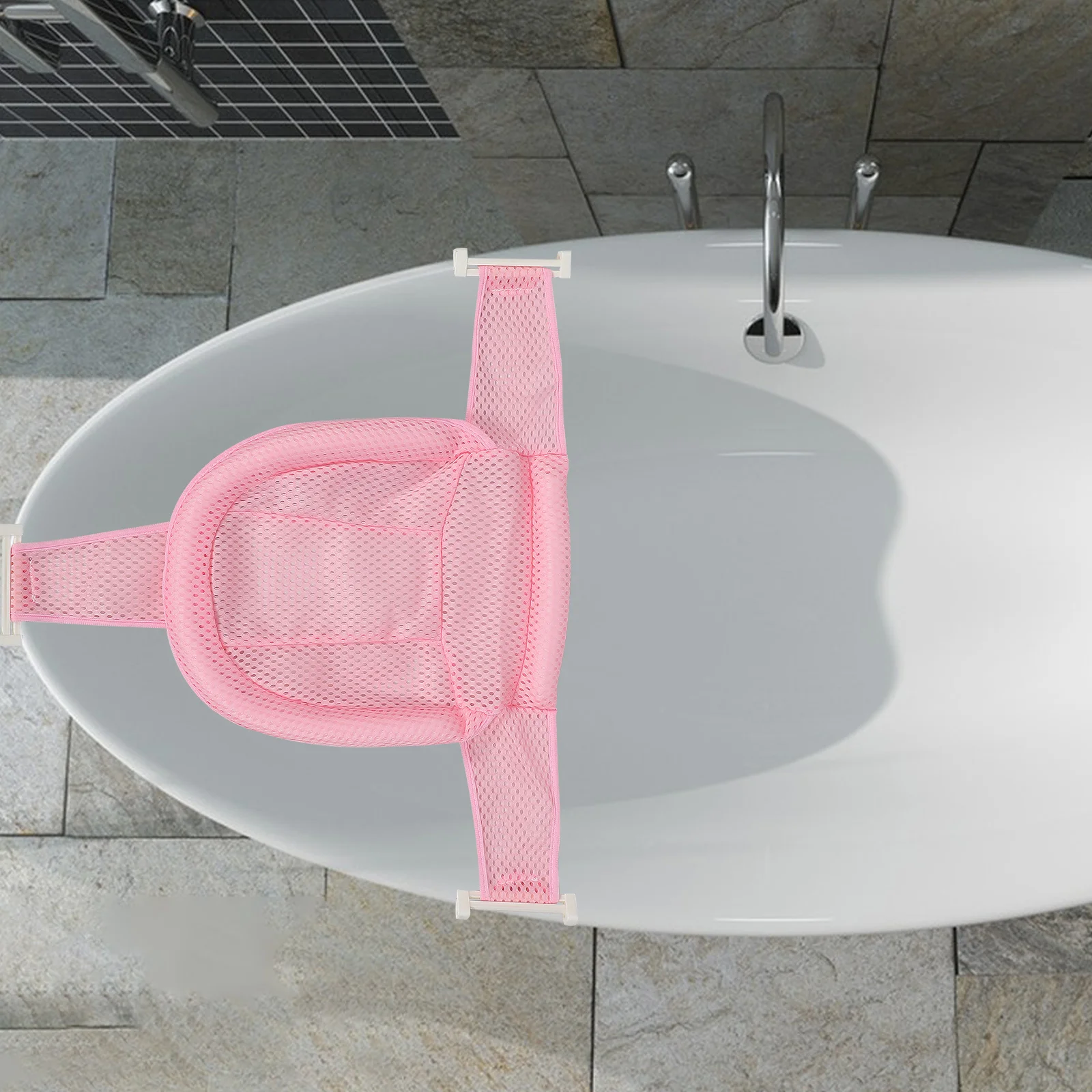 

Детская сетка для ванны, розовая дышащая сетка, сетка для детского душа, поддержка сиденья, регулируемая длина, коврик для ванны, безопасный детский коврик для ванны