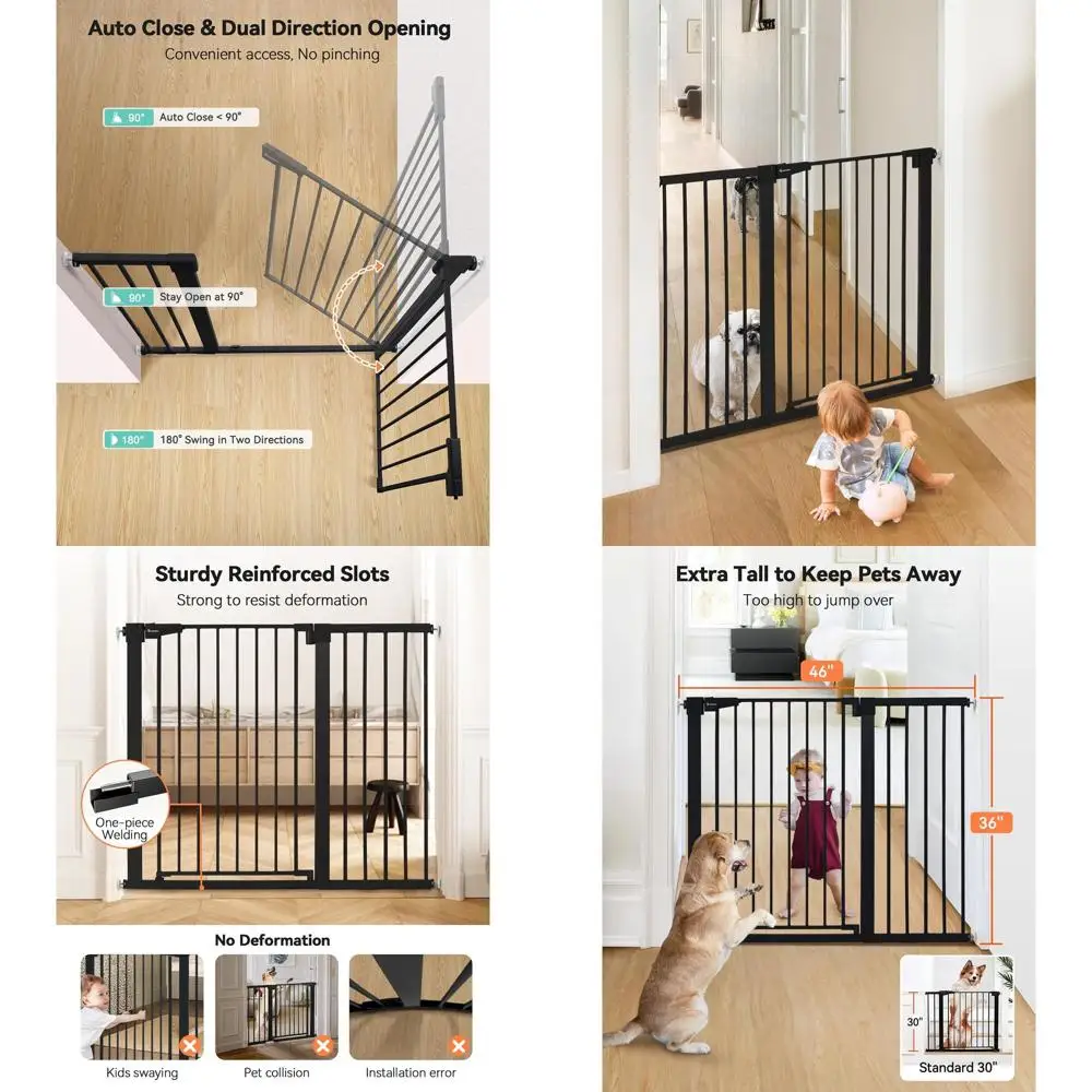 

36" Extra Tall Baby Gate for Stairs Doorways, Fits Openings 29.5" to 46" Wide, Auto Close Extra Wide Dog Gate for House, Pressur