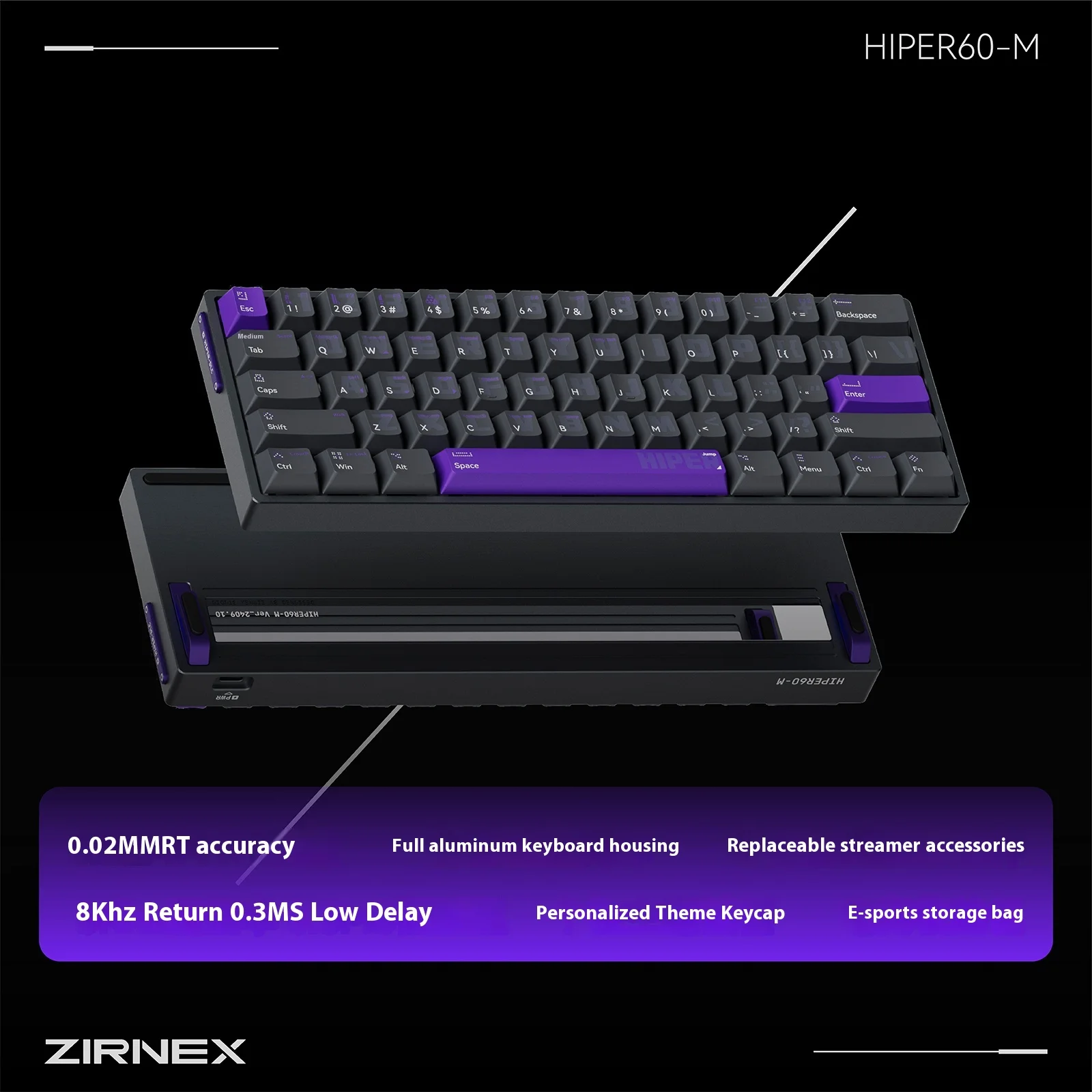 ZIRNEX HIPER60 M Gaming Keyboard Customized Gateron Jade Magnetic Switch Hot Swappable Support 8K Polling Rate 0.02RT RGB DKS MT