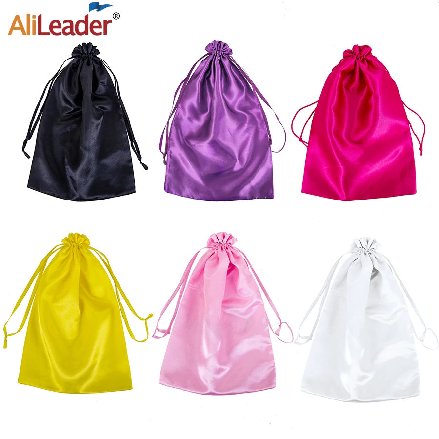 

Satin Wig Bags With Drawstring Satin Packaging Bag For Hair Extensions Wigs Silk Pouches Hair Tools Storage Bags For Home Salon