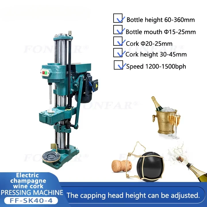 Semi-automatic Single-head Cork Stopper Pressing Down Capping Machine for Champagne Glass Bottles