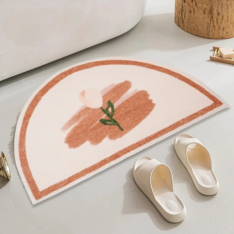 Plush Fluffy Flower Carpet Absorb Water Soft Bathroom Semicircle Floor Mat Entrance Doormat Bedroom Home Decor Non-slip Area Rug