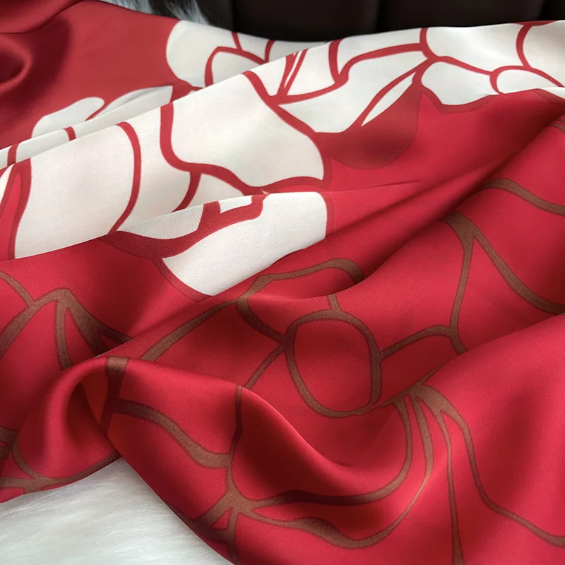 Luxury Brand Fashion Printing Silk Scarf 180*90cm Red Bandanna Foulard Muffler Travel Sun Protection Scarves Wrap for Mom Shawl