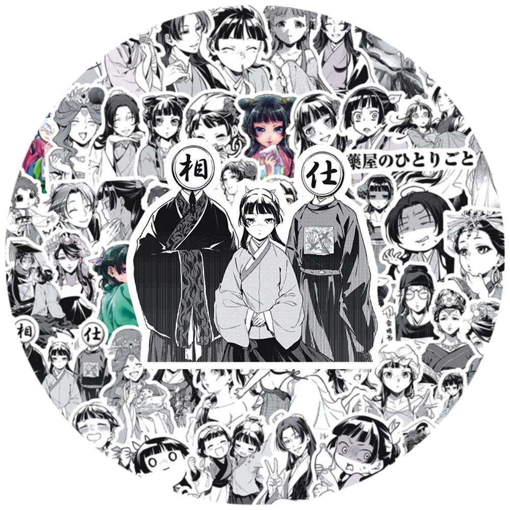 

10/30/88pcs Black White The Apothecary Diaries Anime Stickers Cute Girl Maomao Cartoon Sticker Laptop Luggage Phone Decals Pack