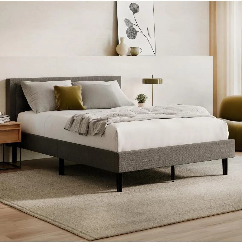 

Bed Frame & Headboard - Gray - King - 8 Inch Legs and Sturdy Wooden Slats-Contemporary and Durable Upholstery- Easy Assembly