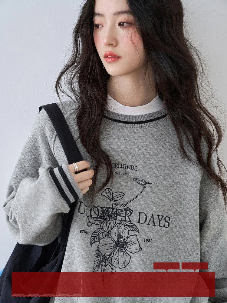 

Женская толстовка MoZao с флисовой подкладкой, свободного кроя, с круглым вырезом, с принтом, зимняя коллекция