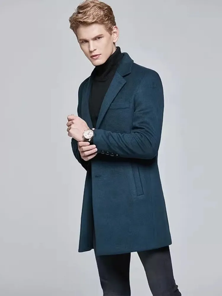 الخريف الشتاء مكتب رجل سليم صالح معطف الصوف واحدة الصدر الأعمال عادية الصلبة متوسطة معطف طويل حجم كبير 5XL 6XL #3