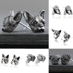 Vintage Cute Black Tiny French Bulldog & Pug & Poodle & Welsh Corgi & Dachshund Stud Earrings Cool Animal Dog Earrings for Women