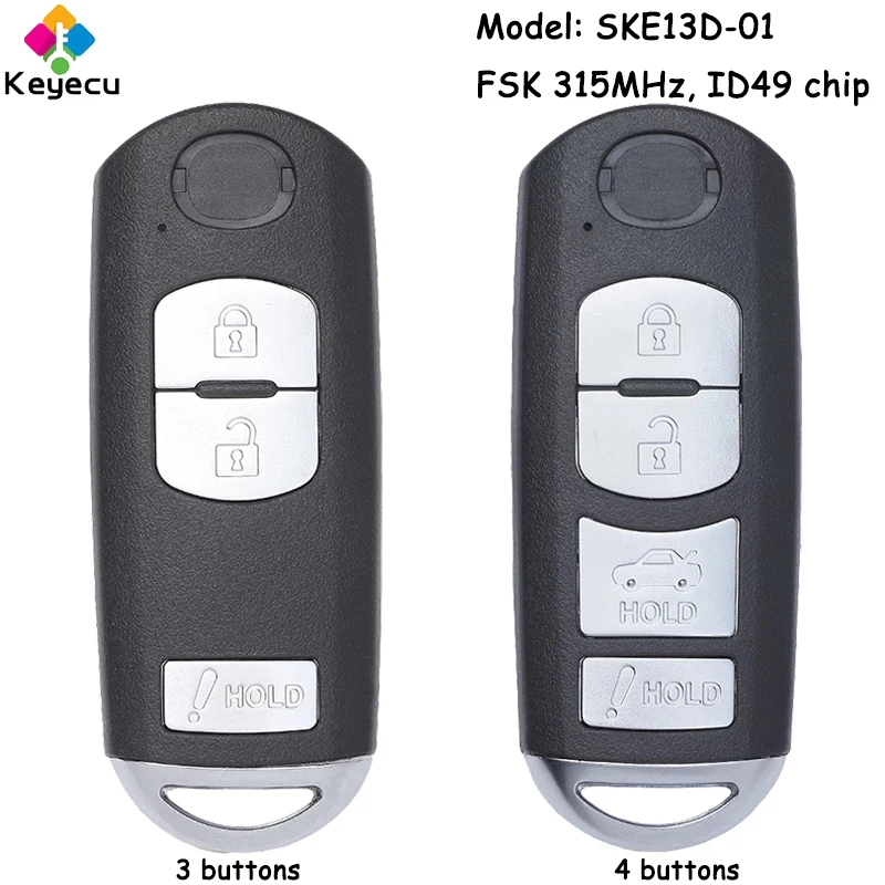 

KEYECU Smart Remote Car Key With FSK 315MHz ID49 Chip for Mazda CX-3 CX-5 Speed 3 3 6 Miata 2014 2015 2016 Fob Model: SKE13D01