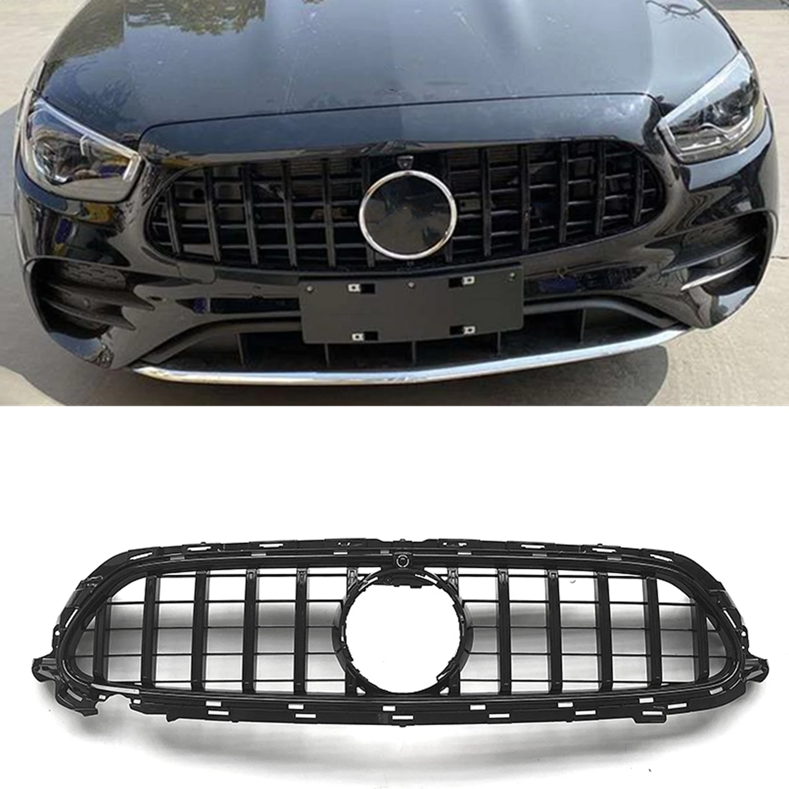 

Front Grille Grill For Mercedes Benz E Class W213 2021-2023 E260 E300 E260 E43 AMG Sport GT Black/Silver Upper Bumper Hood Mesh